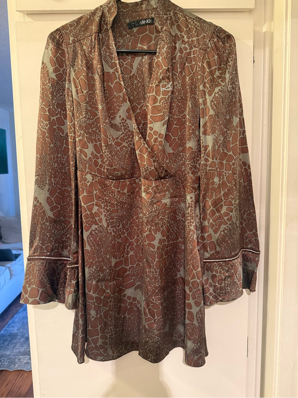 Liu Jo Italian made in Italy euro y2k Printed V-Neck Long Sleeve Women's dress